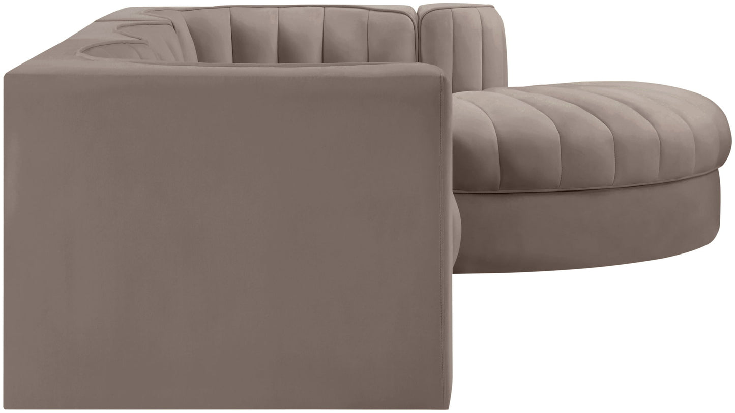 Rummi - Velvet Performance Fabric Upholstered 4 Piece Modular Sectional, With Reverse Corner Chair