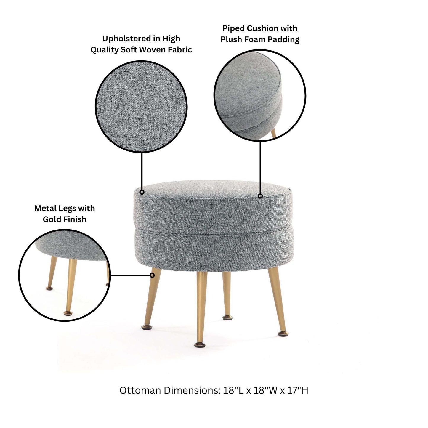 Manhattan Bailey - Accent Ottoman With Gold Chrome Legs