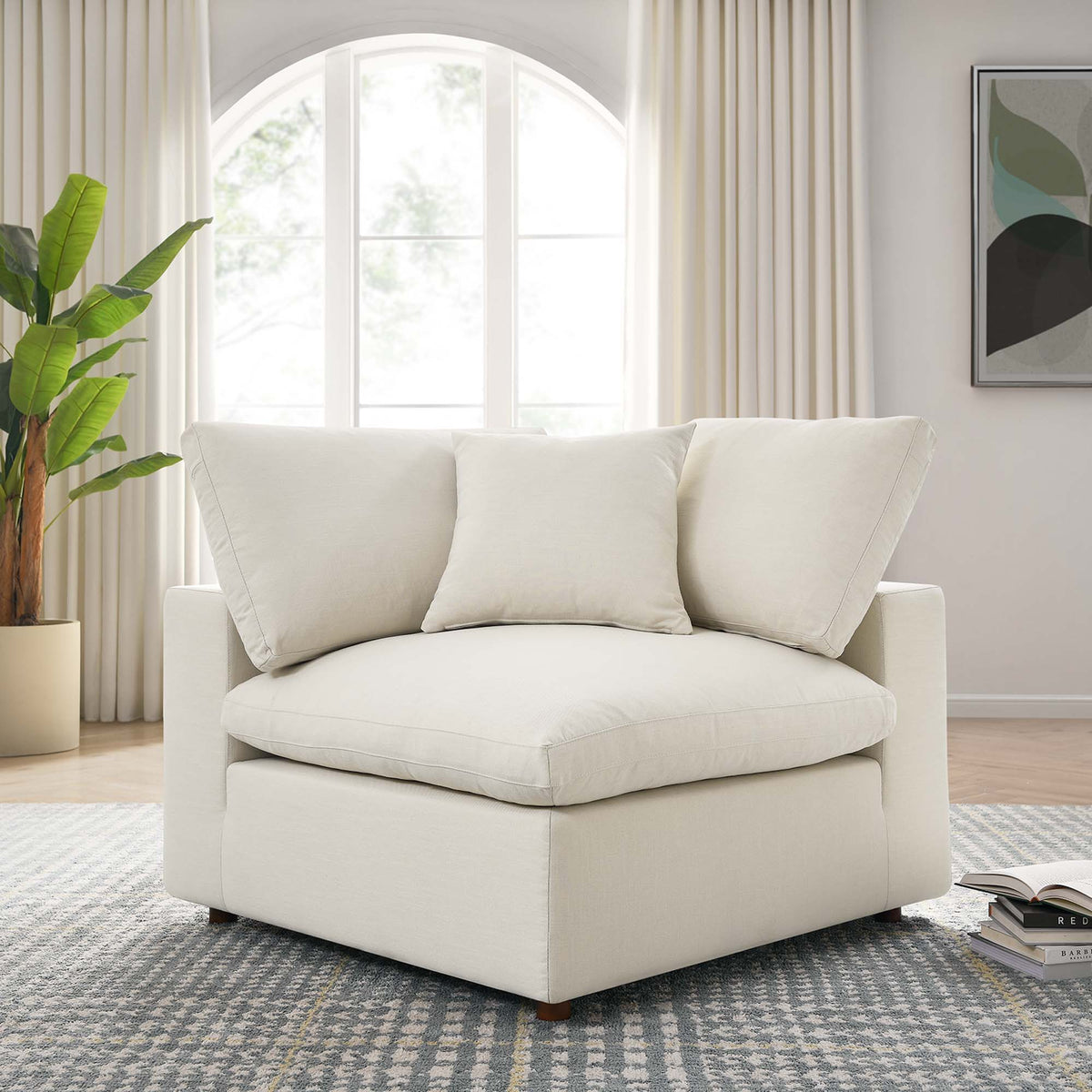 Commix Down Filled Overstuffed Corner Chair - Light Beige