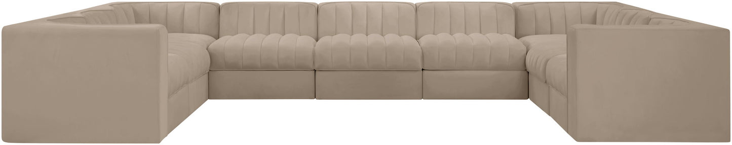 Rummi - Velvet Performance Fabric Upholstered 9 Piece Modular Sectional
