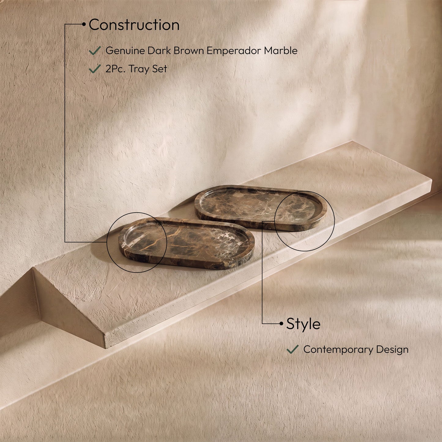 Vanta - Genuine Marble Tray (Set of 2)