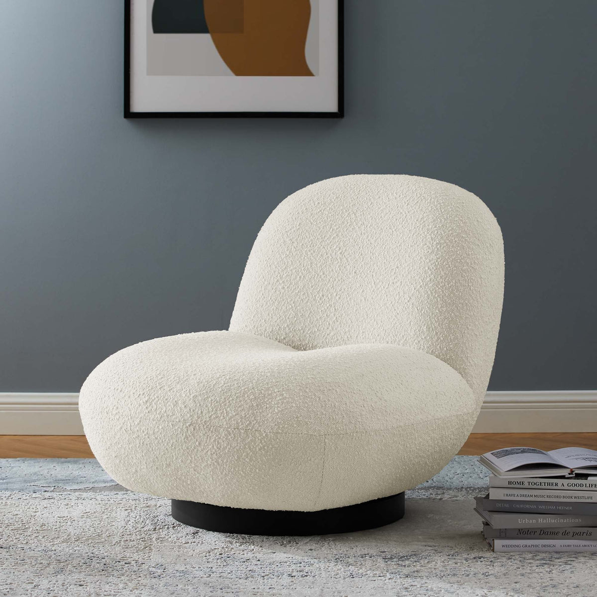 Kindred Boucle Upholstered Swivel Chair - Black Ivory