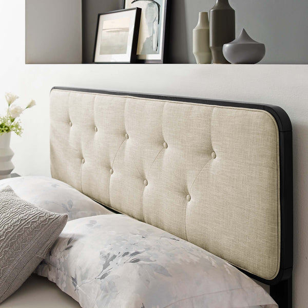 Collins Tufted Fabric and Wood Headboard - Full, Black Beige