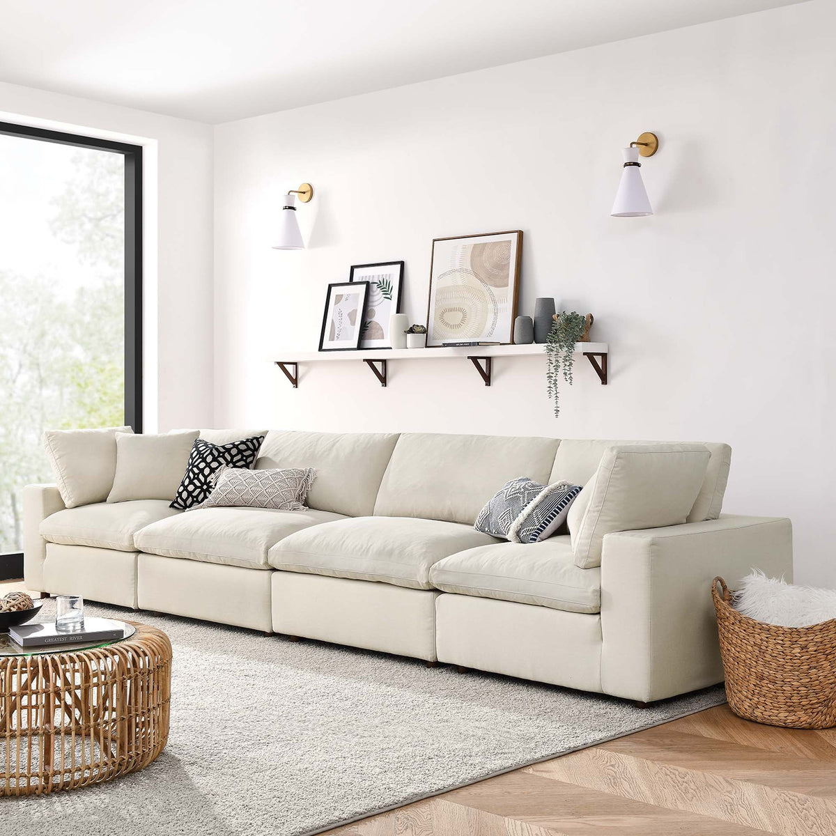 Commix 4 Piece Down Filled Overstuffed Sectional Sofa Set - Light Beige