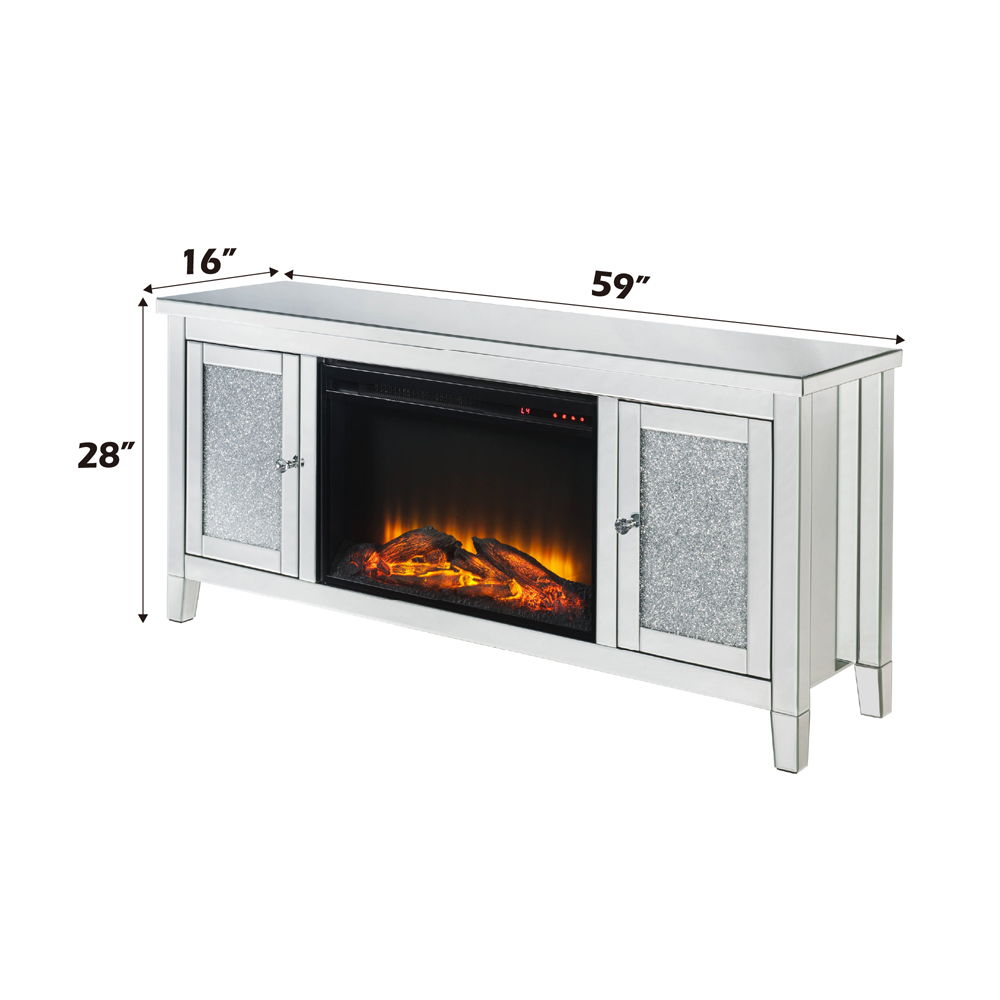 Noralie - 59" X 16" TV Stand With Fireplace - Mirrored & Faux Diamonds