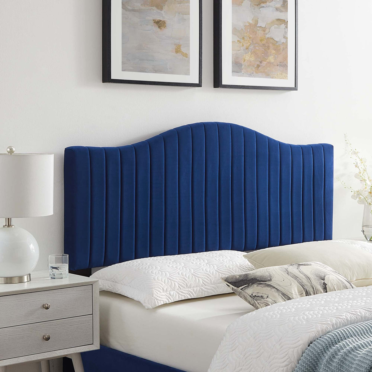 Brielle Channel Tufted Performance Velvet Headboard - King/CA King, Navy