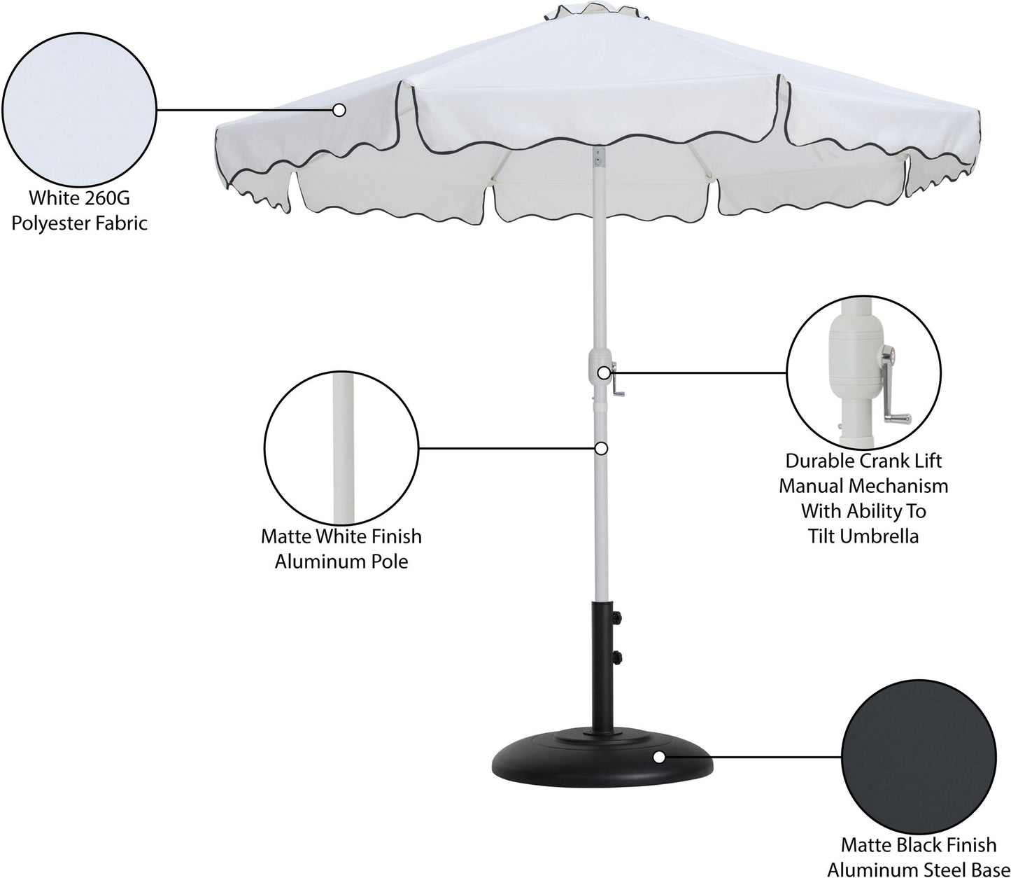 Amalfi - Patio Umbrella - Black Base / White Pole