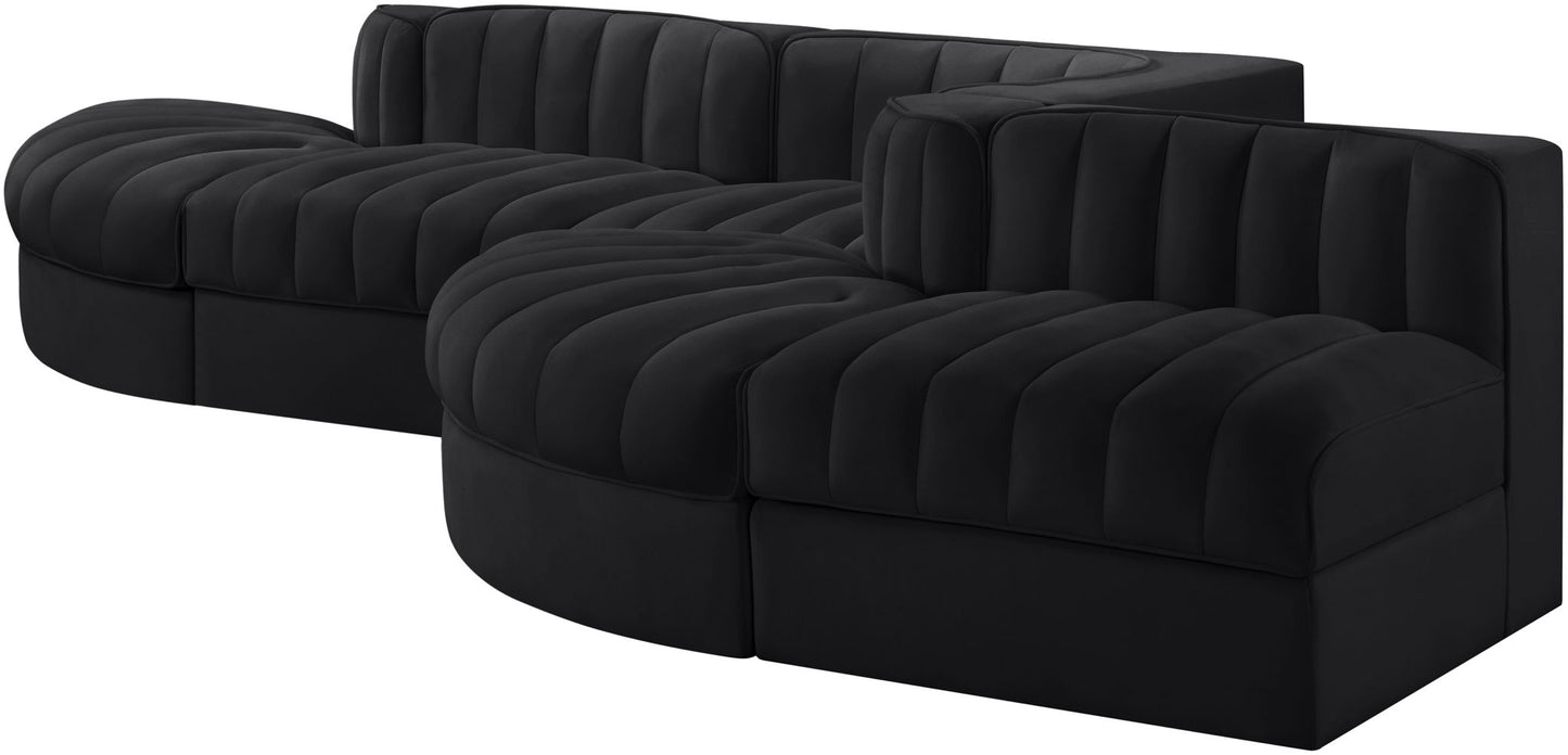 Rummi - Rounded Velvet Performance Fabric Upholstered 5 Piece Modular Sectional