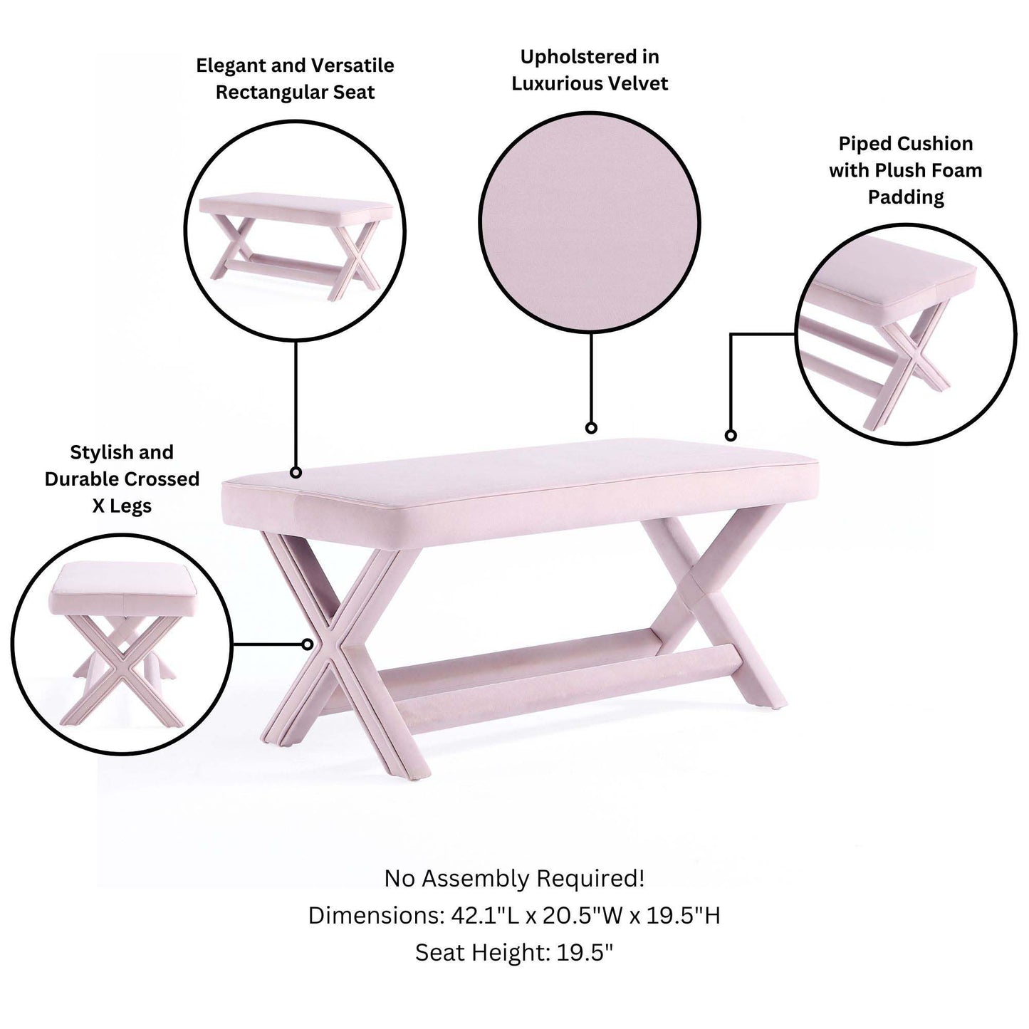 Manhattan Abigail - Velvet Accent Bench