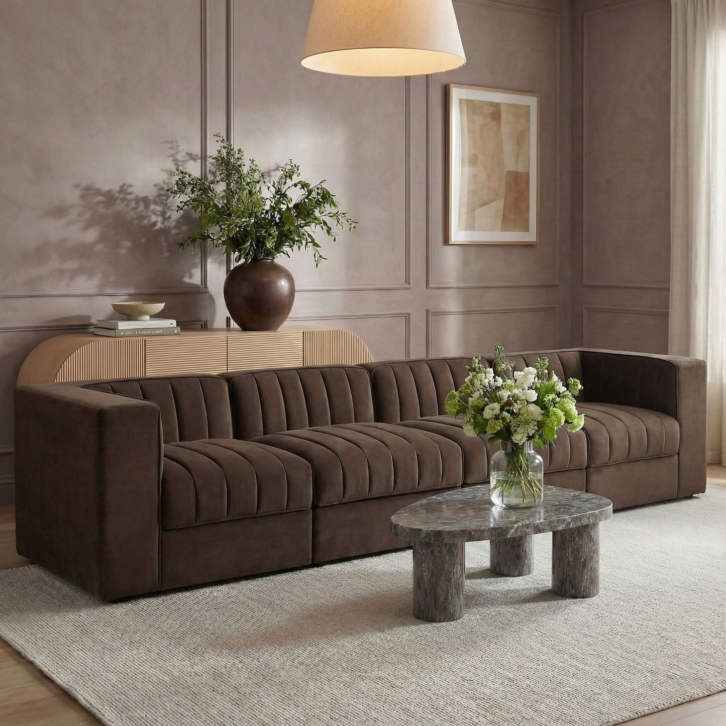 Rummi - Velvet Performance Fabric Upholstered 4 Piece Modular Sofa