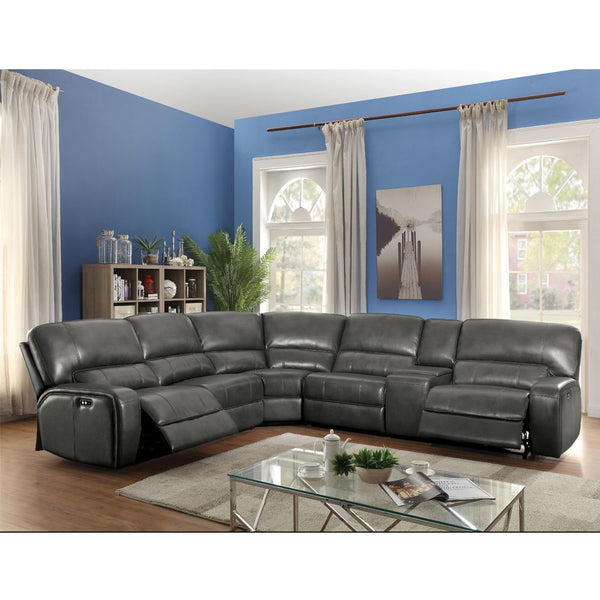 Saul - Power Motion Sectional Sofa - Gray Leather-Aire