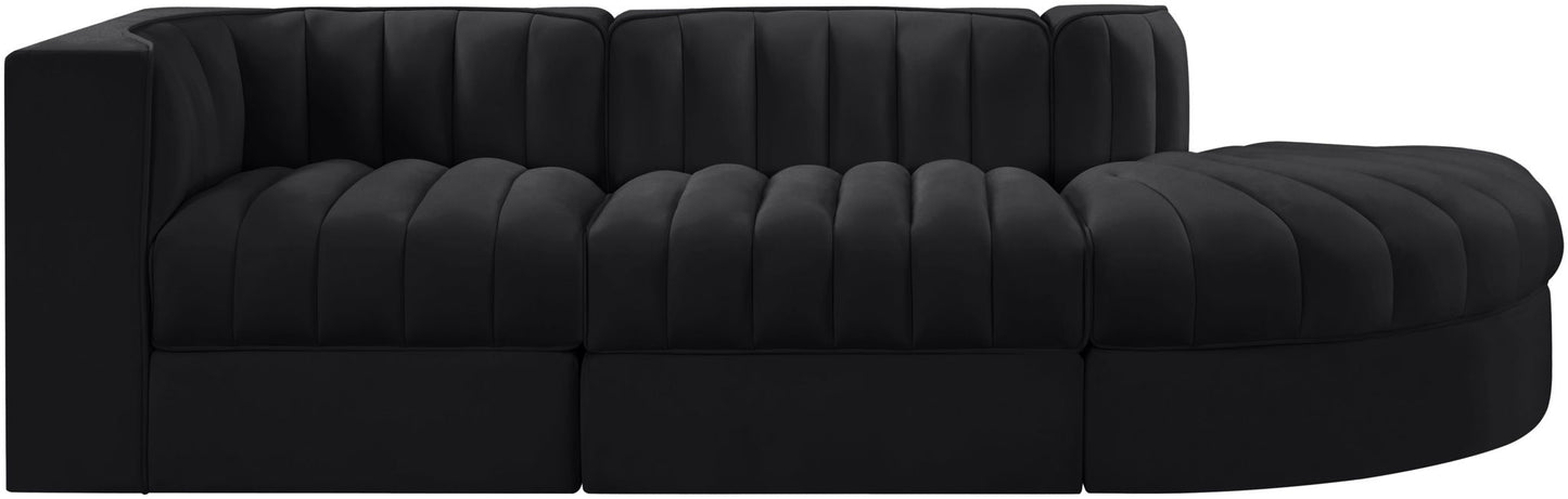 Rummi - Velvet Performance Fabric Upholstered 3 Piece Modular Sectional