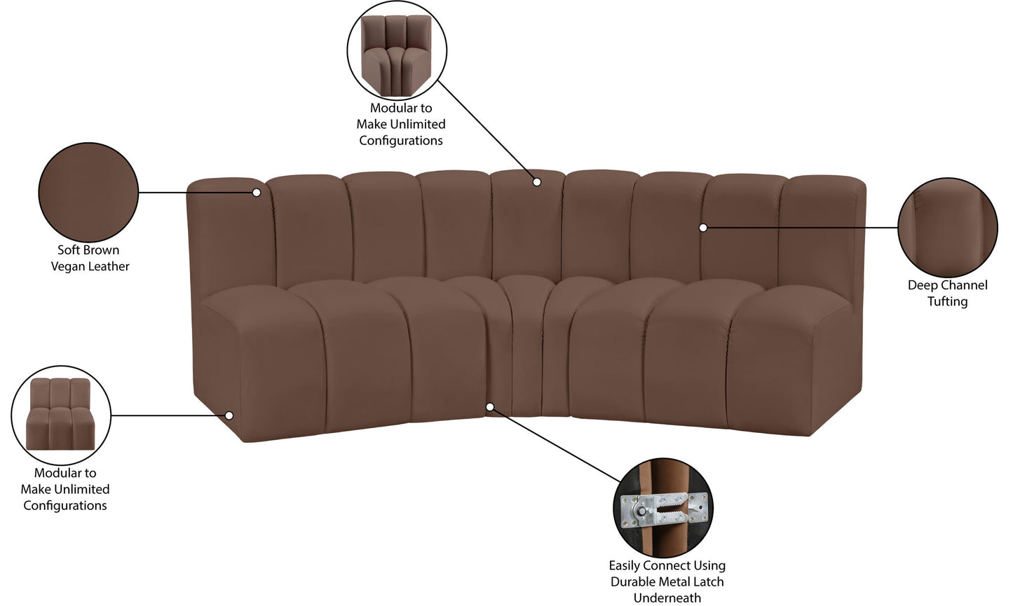 Arc - Faux Leather 3 Piece Modular Corner Sofa