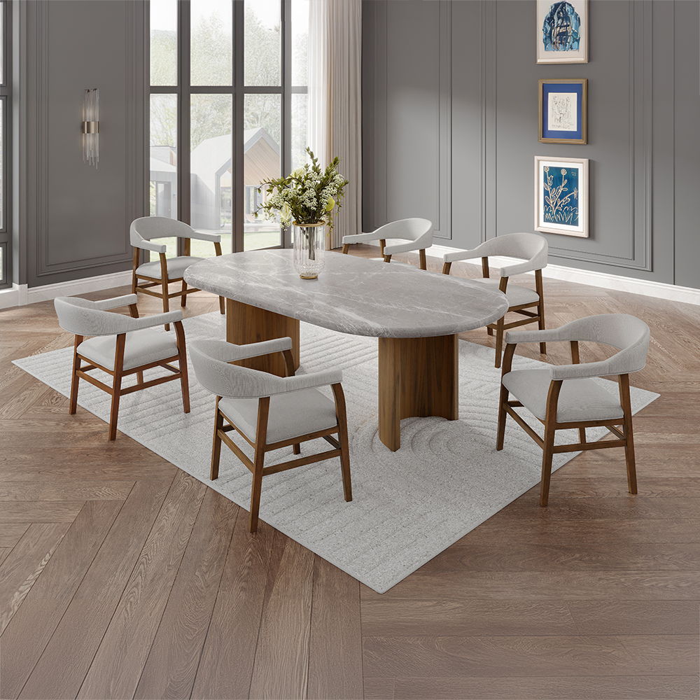 Darcy - Dining Table - Natural Marble Top & Dark Walnut