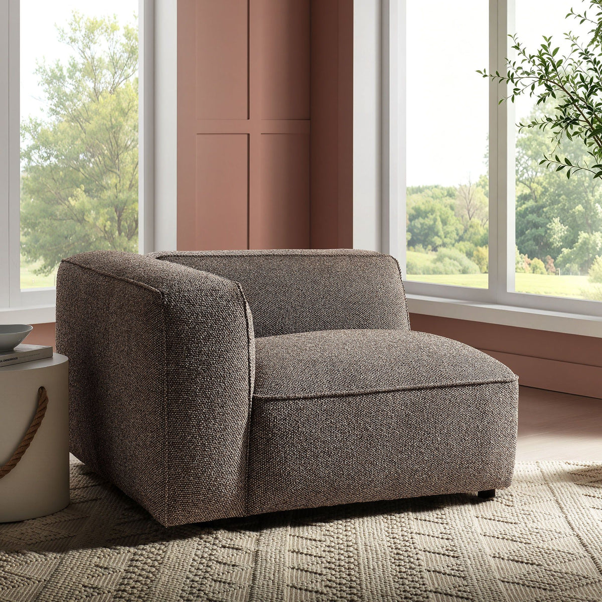 Auren Lattice Boucle Upholstered Modular Left-Facing Arm Chair - Earth