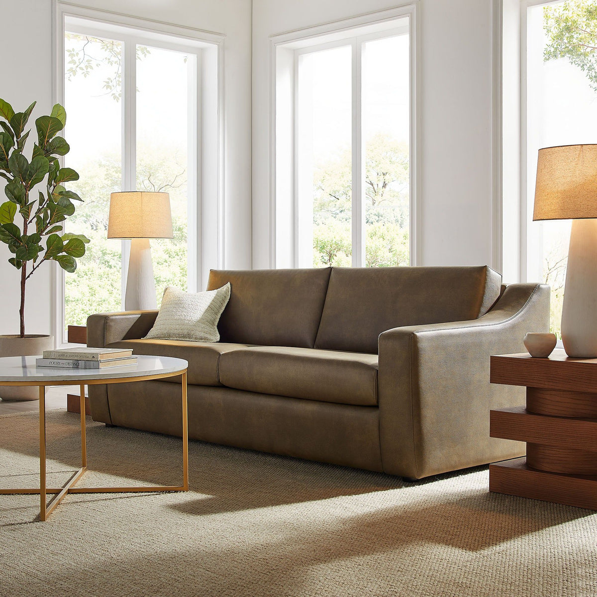 Liora 87 Inch Vegan Leather Sofa - Mushroom