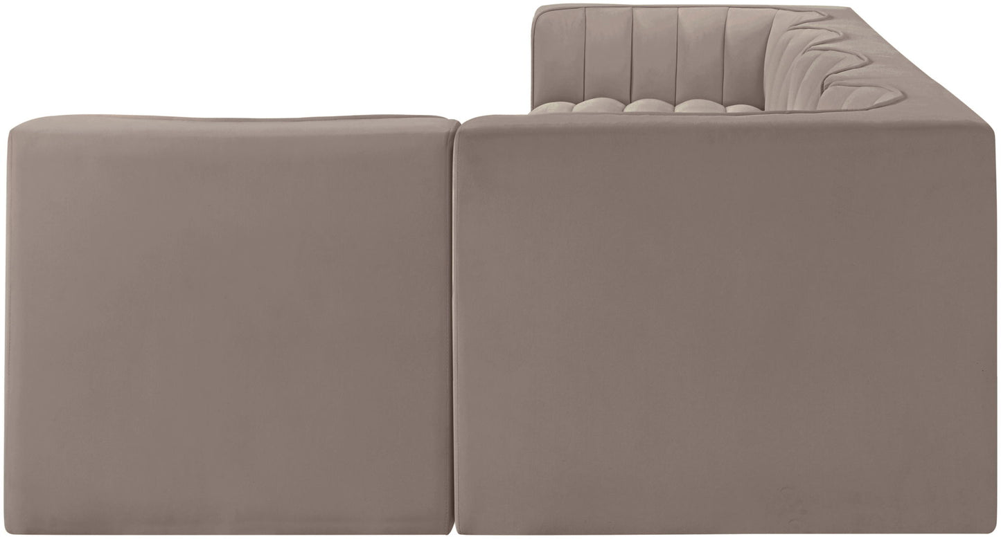 Rummi - Velvet Performance Fabric Upholstered 5 Piece Modular Sectional, L-Shaped (Right)