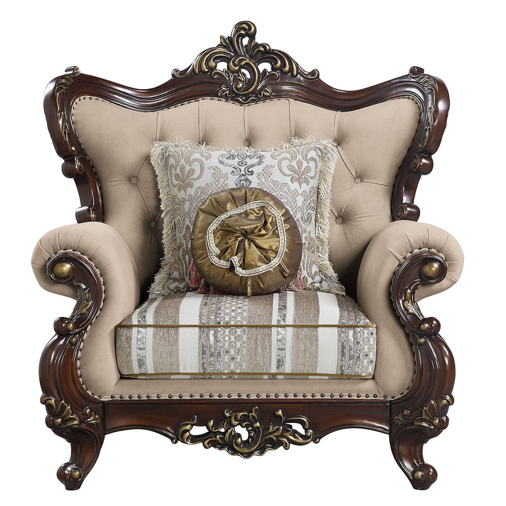Ragnar - Chair With 2 Pillows - Light Brown Linen & Cherry