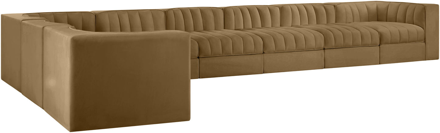 Rummi - Velvet Performance Fabric Upholstered 8 Piece Modular Sectional (With 3 Corner Chairs)