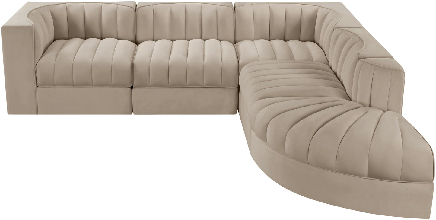 Rummi - Velvet Performance Fabric Upholstered 5 Piece Modular Sectional