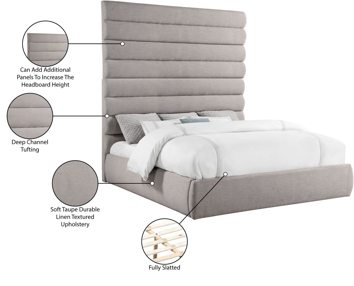 Adam - Linen Fabric Bed With 89" Headboard
