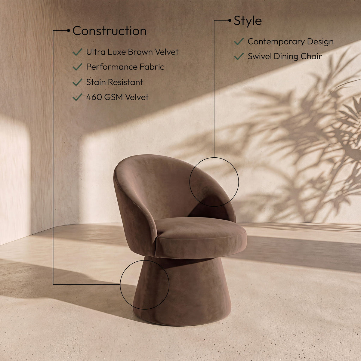 Selene - Upholstered Swivel Dining Chair