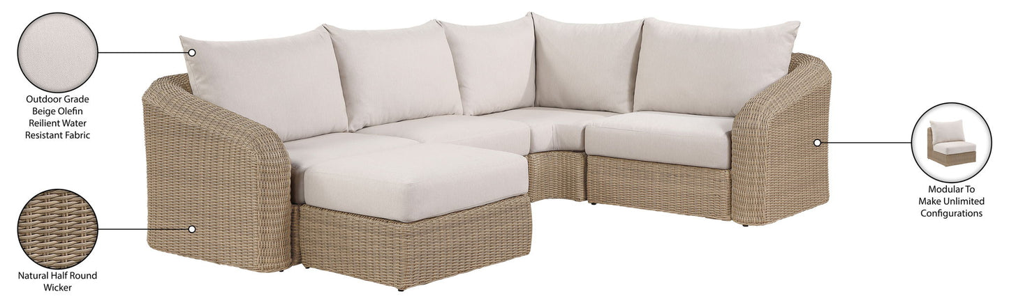 Seacrest - Olefin Water Resistant Fabric And Wicker 5 Piece Outdoor Patio Modular Sectional