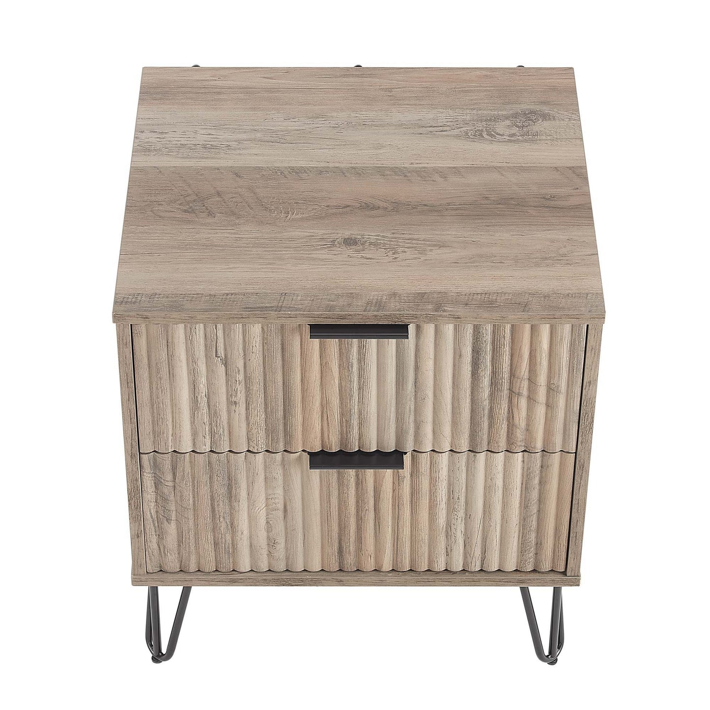 Manhattan Dumbo - Fluted 2-Drawer Nightstand With Rustic Gray Frame