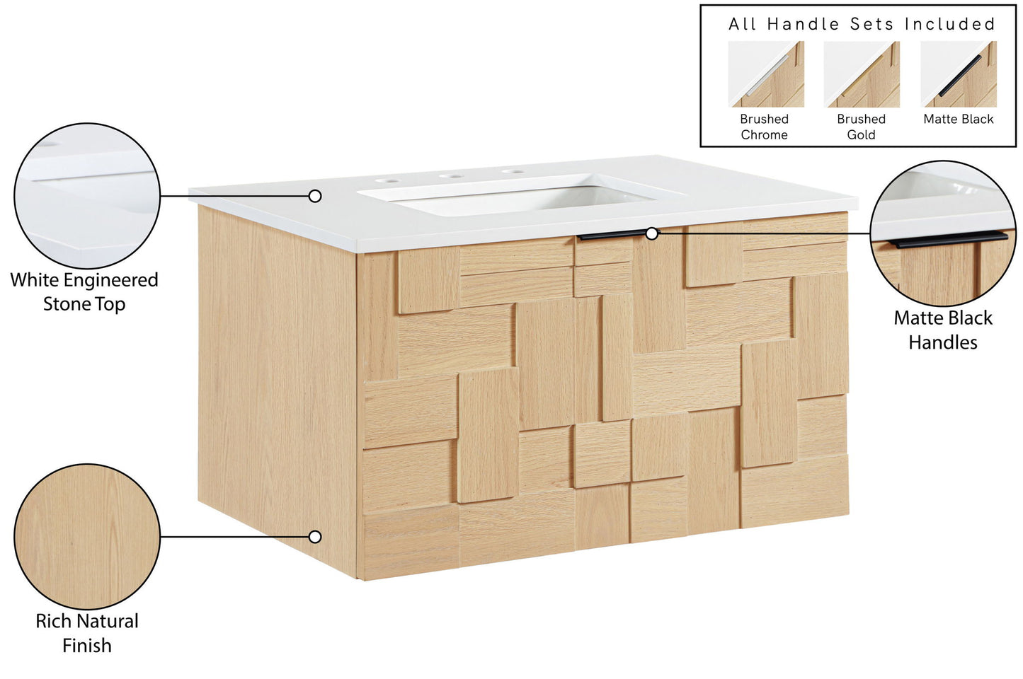 Leonardo - Engineered Stone And Solid Wood 24" Wall Mounted Bathroom Vanity