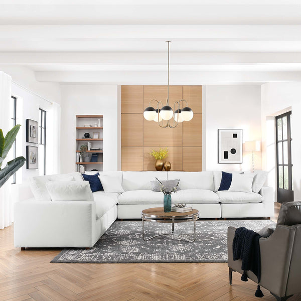 Commix 6 Piece Down Filled Overstuffed Sectional Sofa Set - Pure White
