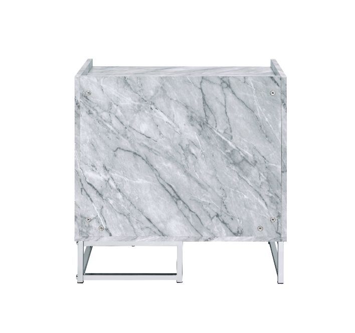 Azrael - Accent Table - White Printed Faux Marble & Chrome