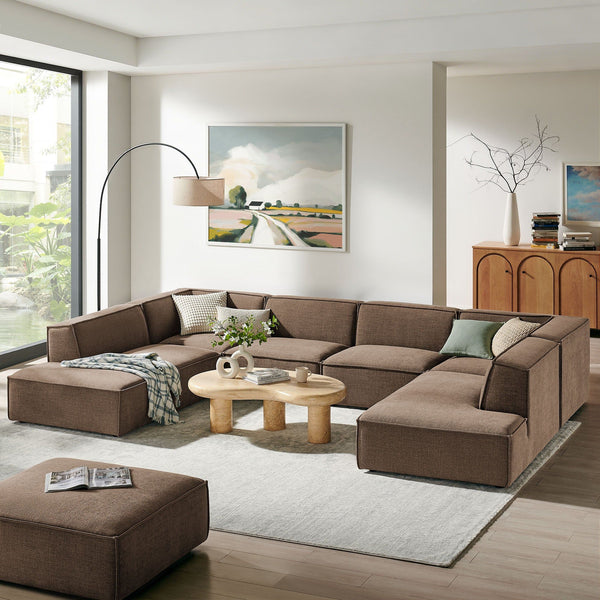 Restore 6-Piece Performance Fabric Upholstered U-Shaped Sectional Sofa - Mocha