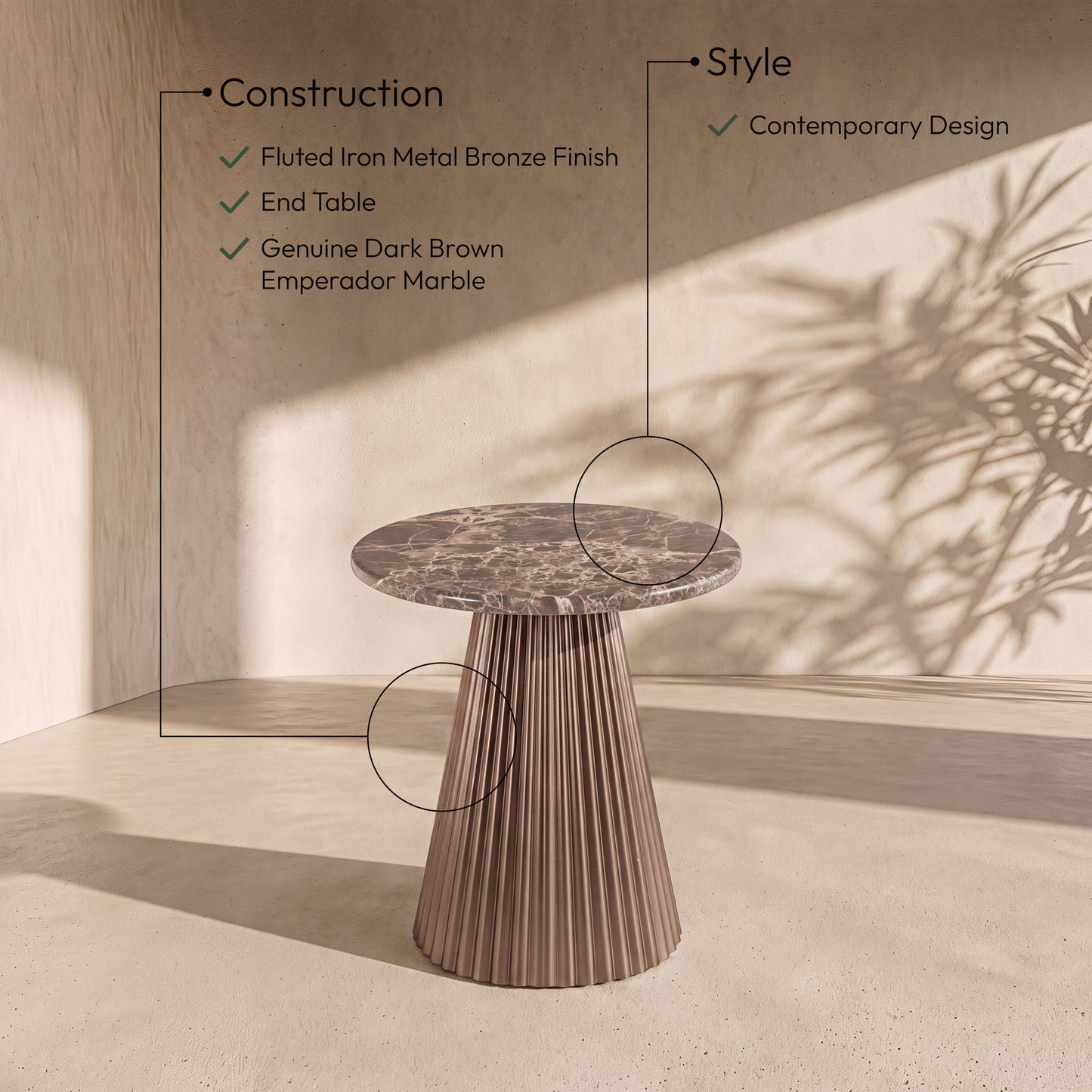 Cindra - Genuine Marble Top And Iron Base Table