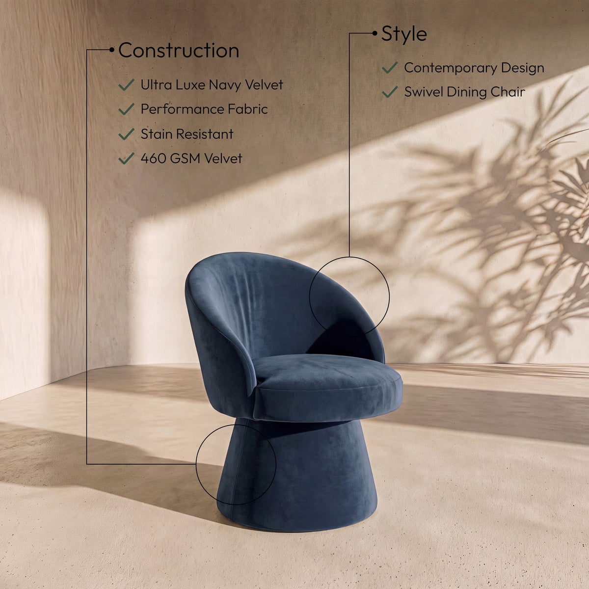 Selene - Upholstered Swivel Dining Chair