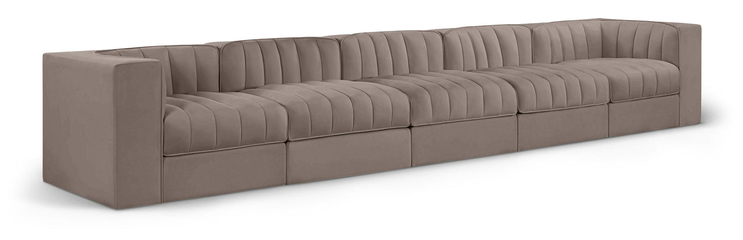 Rummi - Velvet Performance Fabric Upholstered 5 Piece Modular Sofa