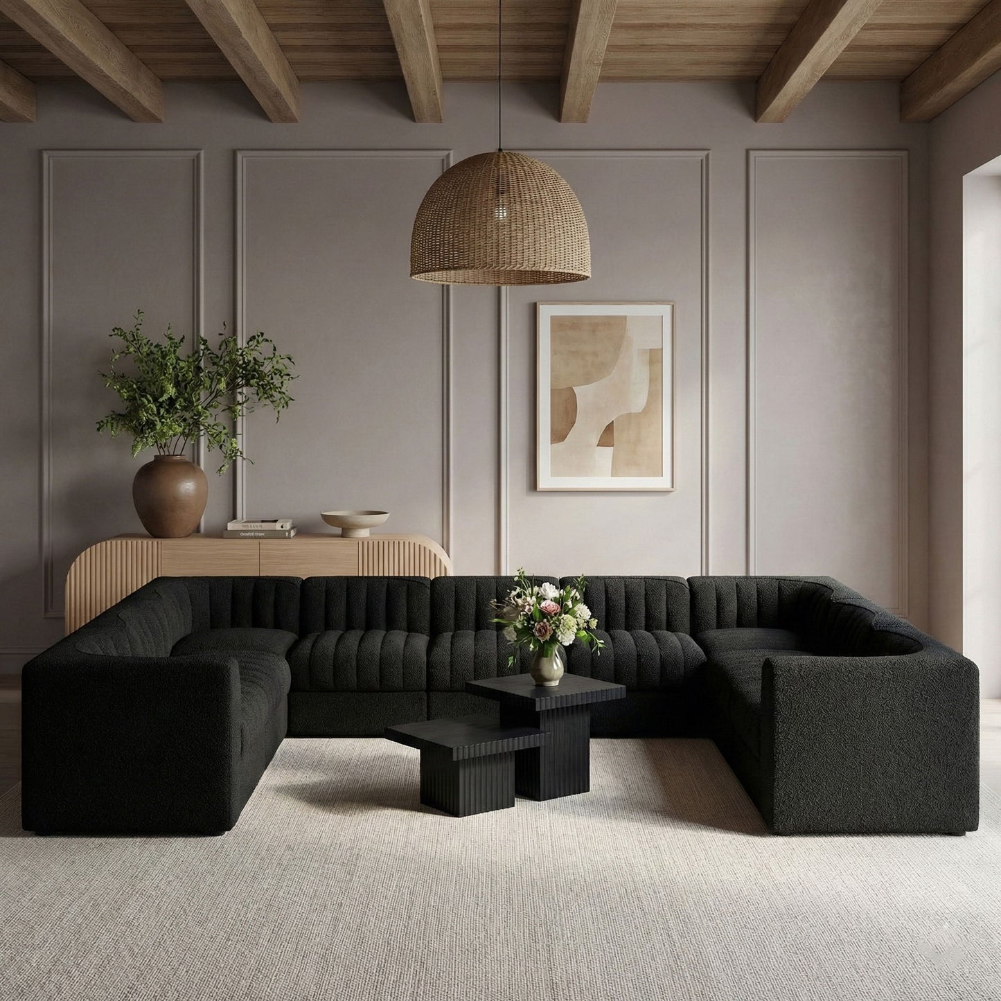 Rummi - Velvet Performance Fabric Upholstered 9 Piece Modular Sectional