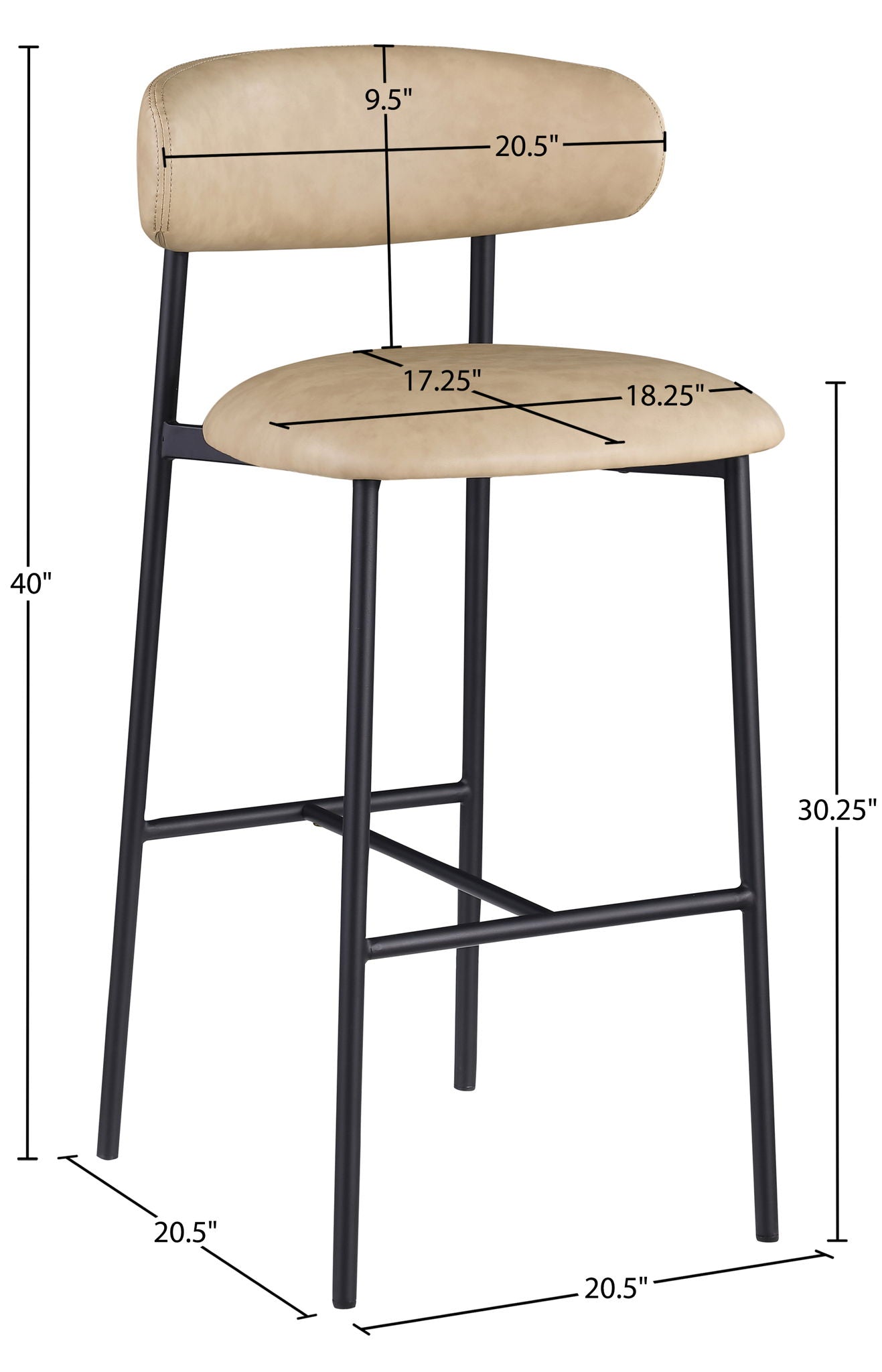 Lupita - Vegan Leather Upholstered Bar Stool With Matte Black Frame (Set of 2)