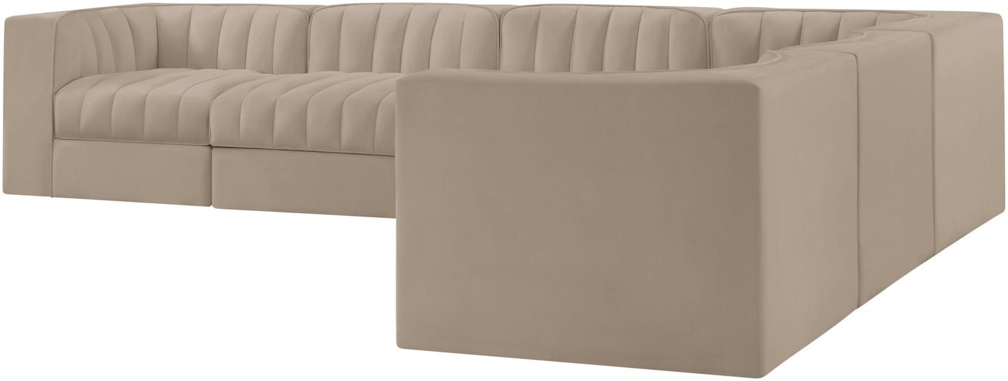 Rummi - Velvet Performance Fabric Upholstered 6 Piece Modular Sectional (With 3 Corner Chairs)