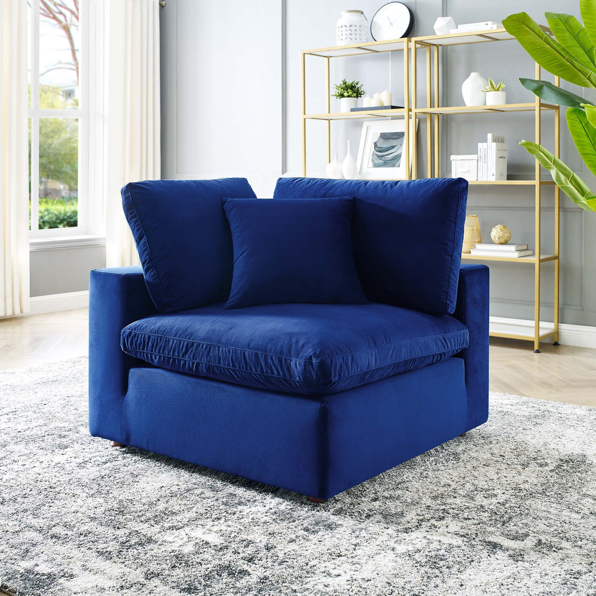Commix Down Filled Overstuffed Performance Velvet Corner Chair - Navy