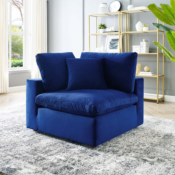 Commix Down Filled Overstuffed Performance Velvet Corner Chair - Navy