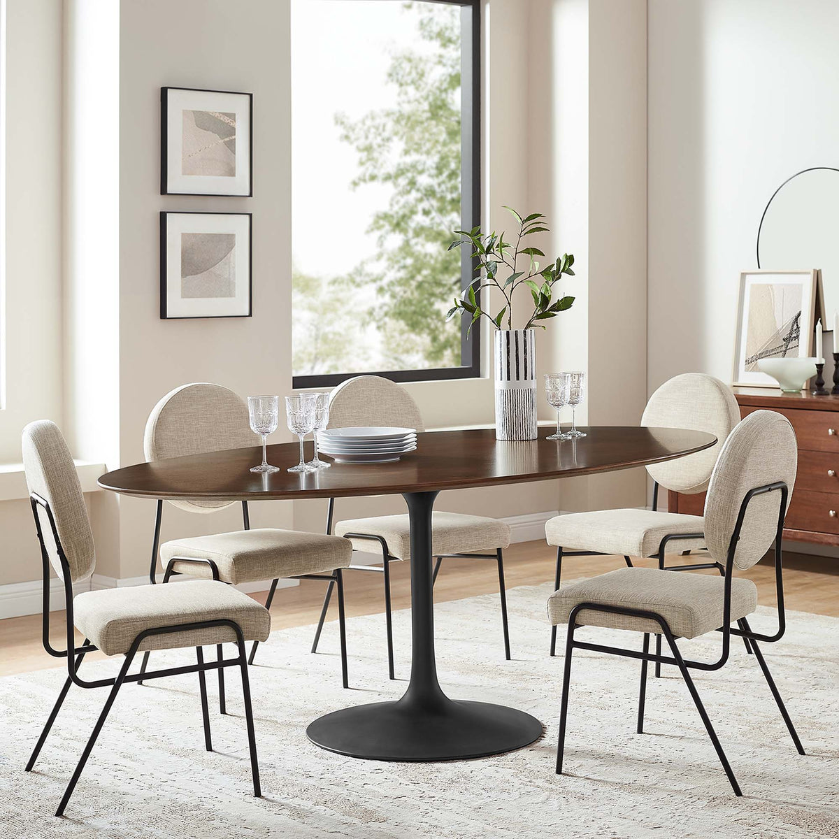 Lippa Oval Wood Dining Table - 78", Black Walnut