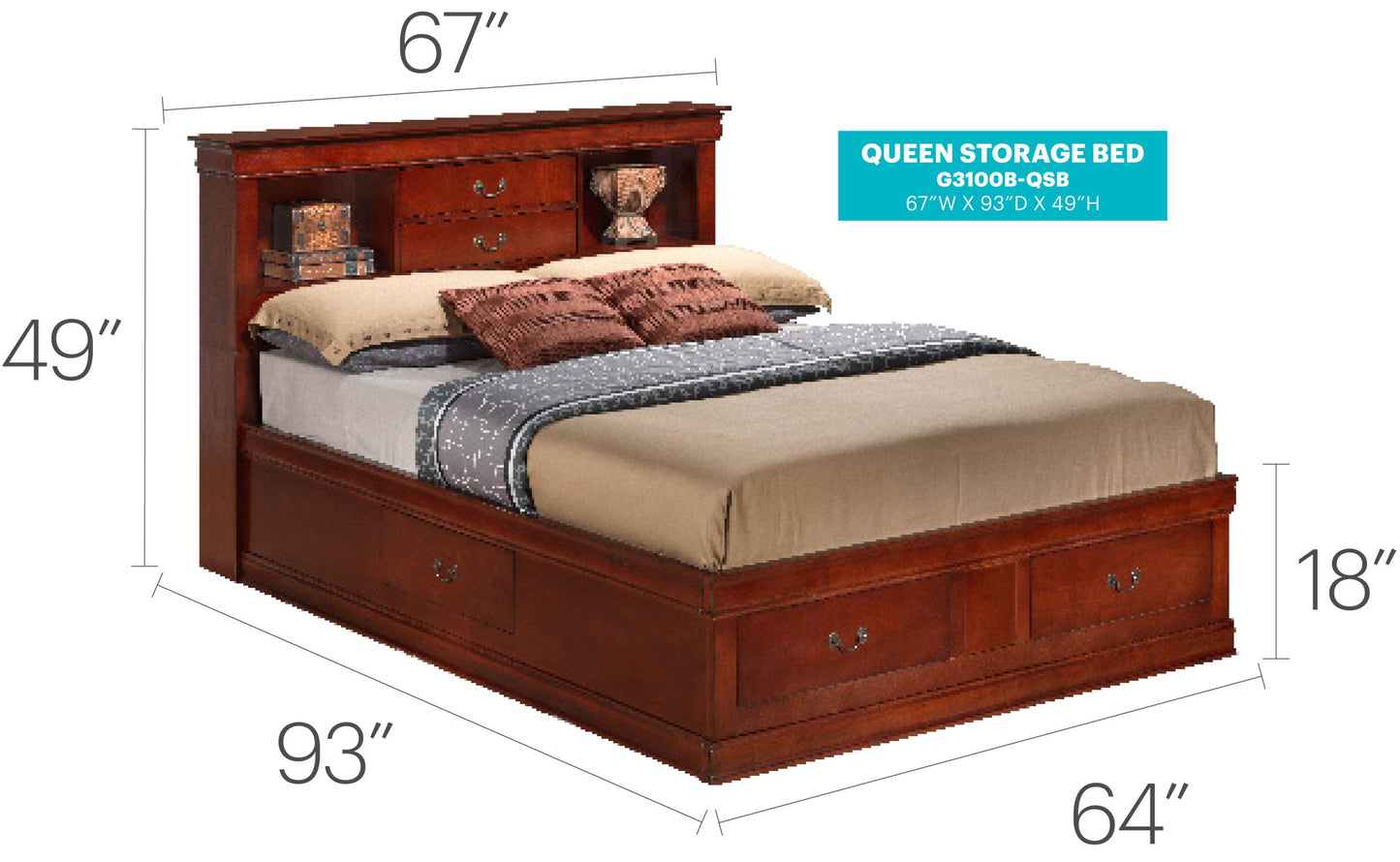 Glory Furniture - Louis Phillipe - Bookcase Storage Bed