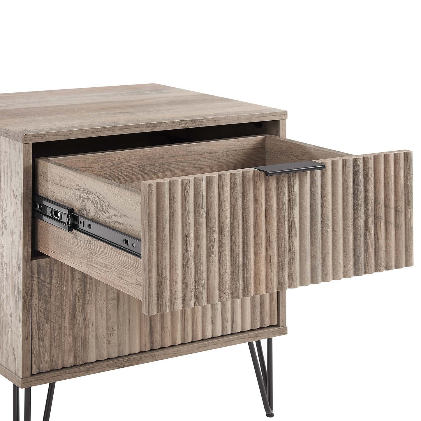 Manhattan Dumbo - Fluted 2-Drawer Nightstand With Rustic Gray Frame