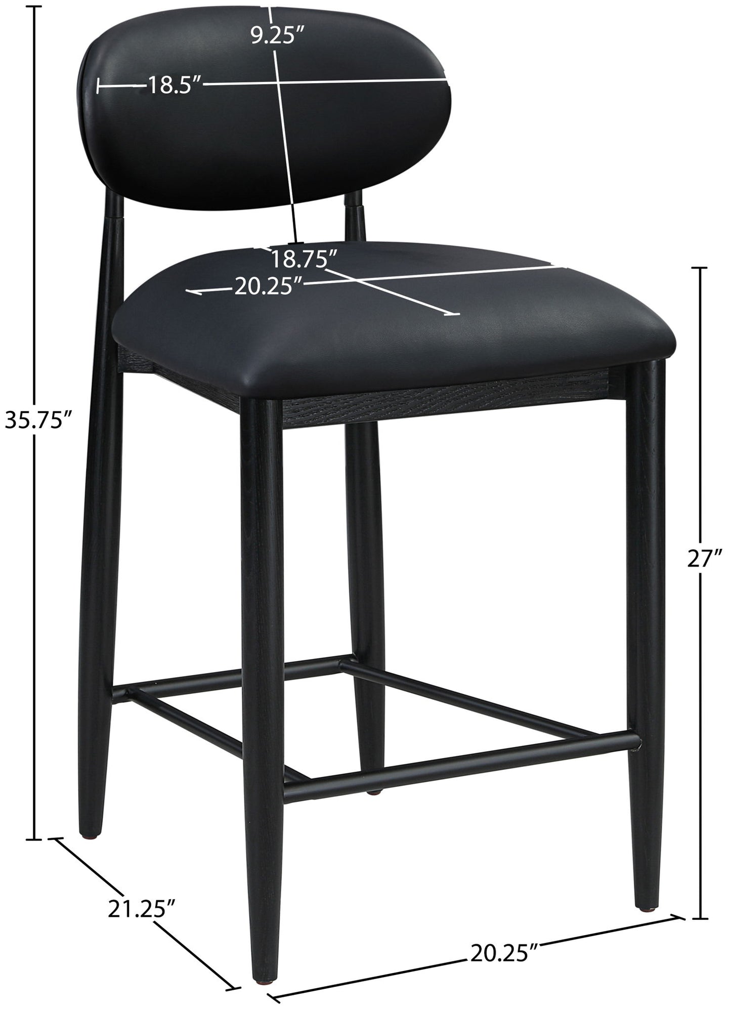 Riccio - Faux Leather Stool - Black Frame