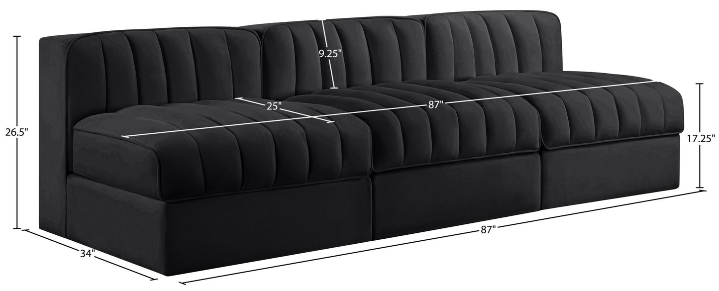 Rummi - Velvet Performance Fabric Upholstered 3 Piece Modular Armless Sofa