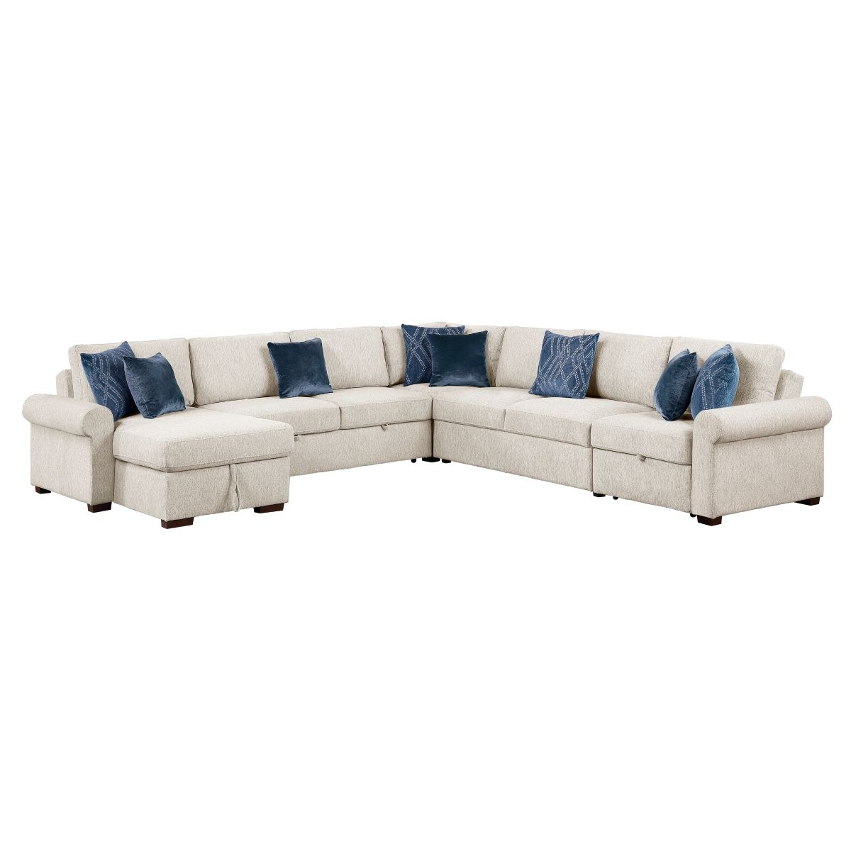 Isla 5-Piece Sectional with Reversible Chaise, Pull-out Bed, Hidden Storage and Click Motion Back