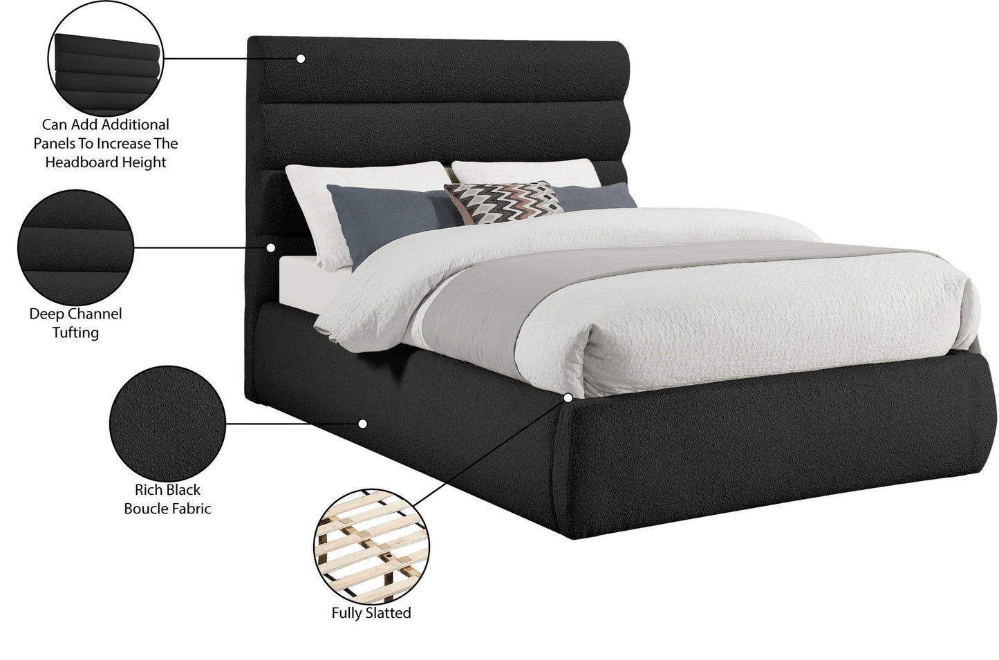 Adam - Boucle Fabric Bed With 52" Headboard