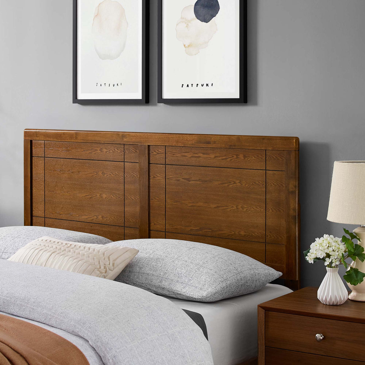 Archie Wood Headboard - Queen, Walnut