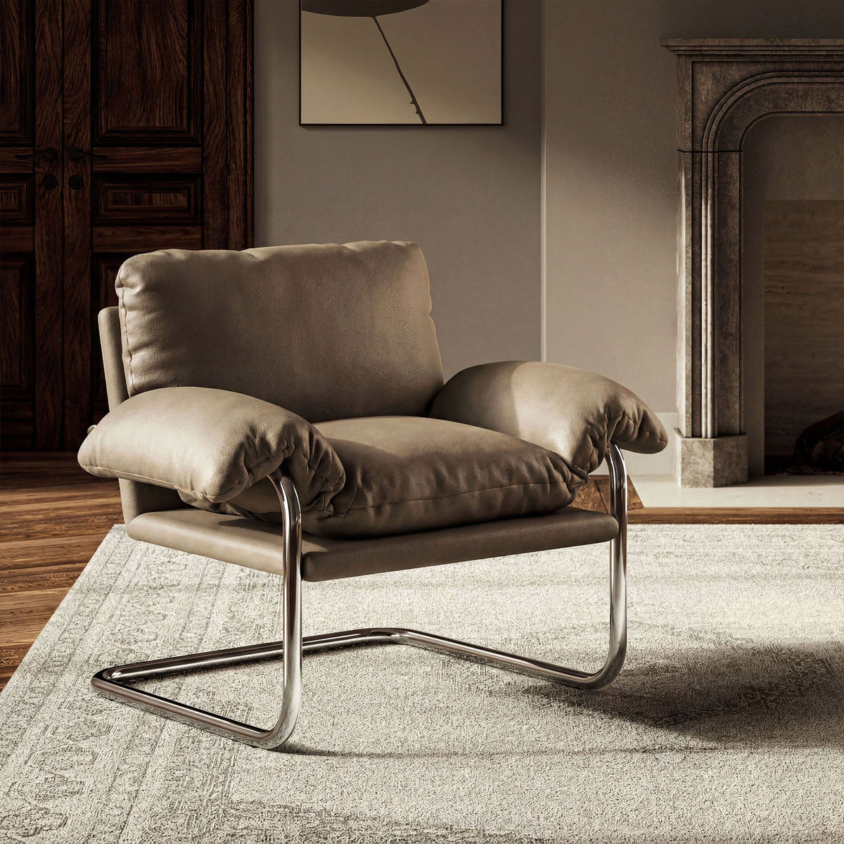 Ansel Vegan Leather Accent Chair - Mushroom