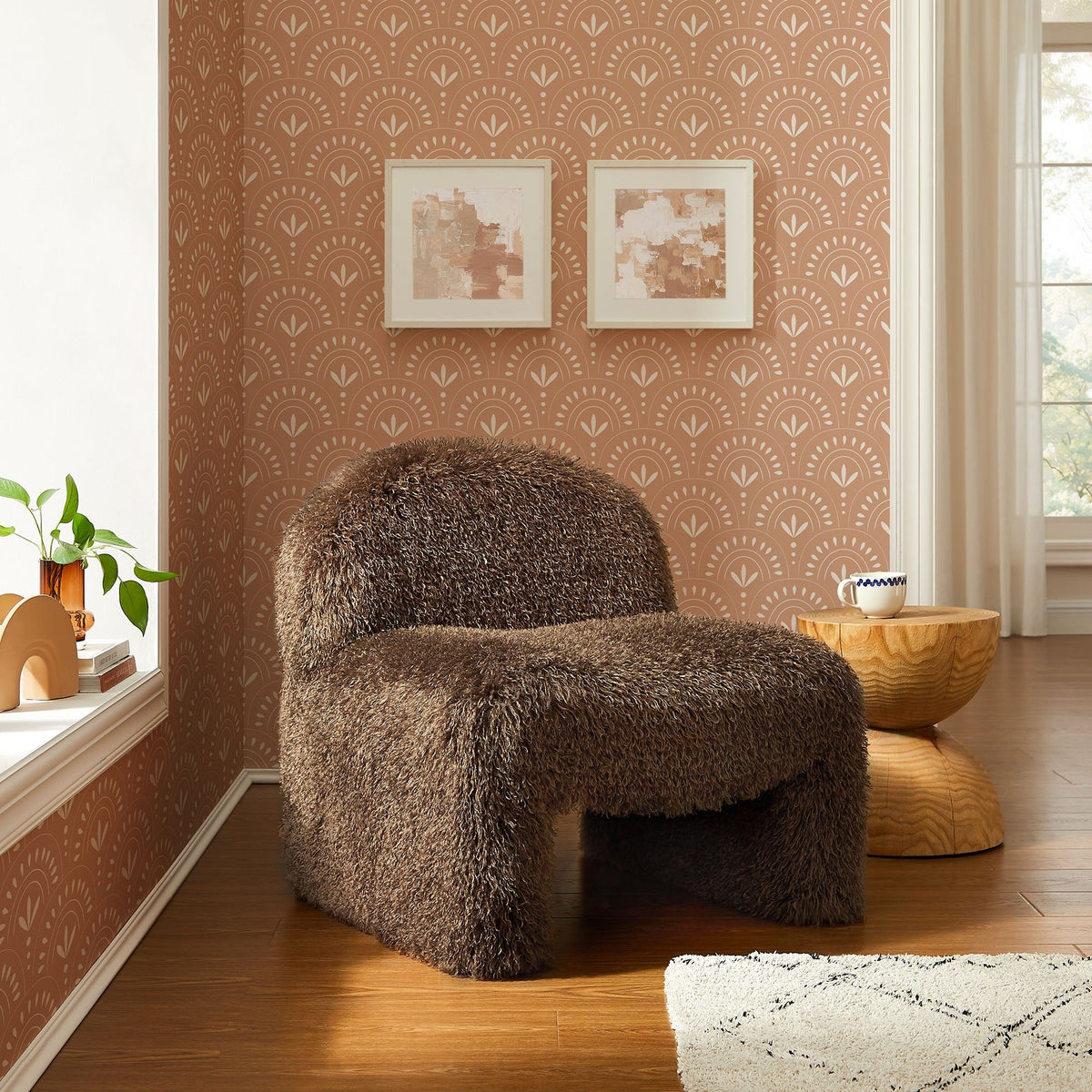 Mina Faux Fur Accent Chair - Brown